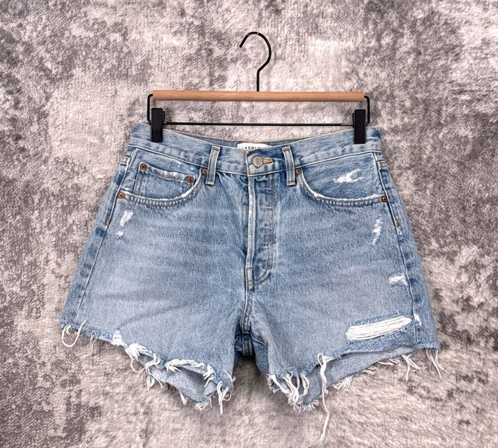 AGOLDE Parker Long Jean Shorts 27 Womens Blue Denim Cutoff Bermuda